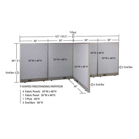 GOF Office T-Shaped Partition 36D x 120W x 48H - Kainosbuy.com