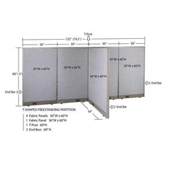 GOF 36"D x 120"W x 48”/60”/72”H, T-Shaped Freestanding Fabric Partition