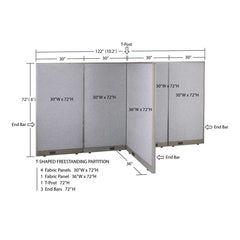 GOF 36"D x 120"W x 48”/60”/72”H, T-Shaped Freestanding Fabric Partition