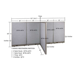 GOF 48"D x 120"W x 48”/60”/72”H, T-Shaped Freestanding Fabric Partition