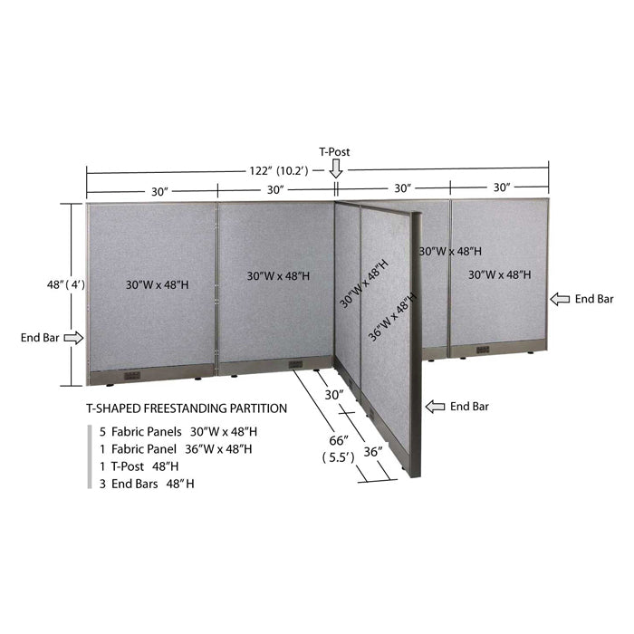 GOF Office T-Shaped Partition 66D x 120W x 48H - Kainosbuy.com