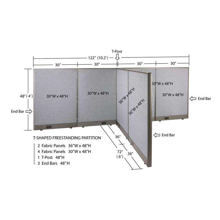 GOF Office T-Shaped Partition 72D x 120W x 48H - Kainosbuy.com