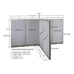 GOF 72"D x 120"W x 48”/60”/72”H, T-Shaped Freestanding Fabric Partition