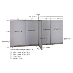 GOF 30"D x 132"W x 48”/60”/72”H, T-Shaped Freestanding Fabric Partition