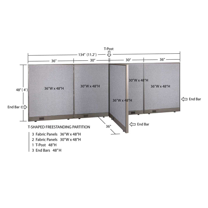 GOF Office T-Shaped Partition 36D x 132W x 48H - Kainosbuy.com