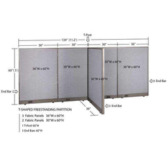 GOF 36"D x 132"W x 48”/60”/72”H, T-Shaped Freestanding Fabric Partition