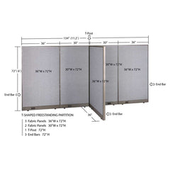 GOF 36"D x 132"W x 48”/60”/72”H, T-Shaped Freestanding Fabric Partition