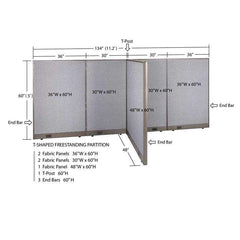 GOF 48"D x 132"W x 48”/60”/72”H, T-Shaped Freestanding Fabric Partition