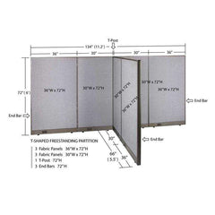 GOF 66"D x 132"W x 48”/60”/72”H, T-Shaped Freestanding Fabric Partition