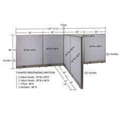 GOF Office T-Shaped Partition 72D x 132W x 48H - Kainosbuy.com