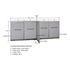 GOF 30"D x 144"W x 48”/60”/72”H, T-Shaped Freestanding Fabric Partition