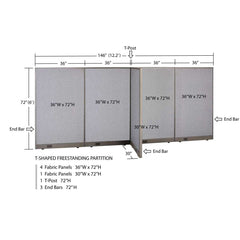 GOF 30"D x 144"W x 48”/60”/72”H, T-Shaped Freestanding Fabric Partition