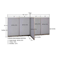 GOF 36"D x 144"W x 48”/60”/72”H, T-Shaped Freestanding Fabric Partition