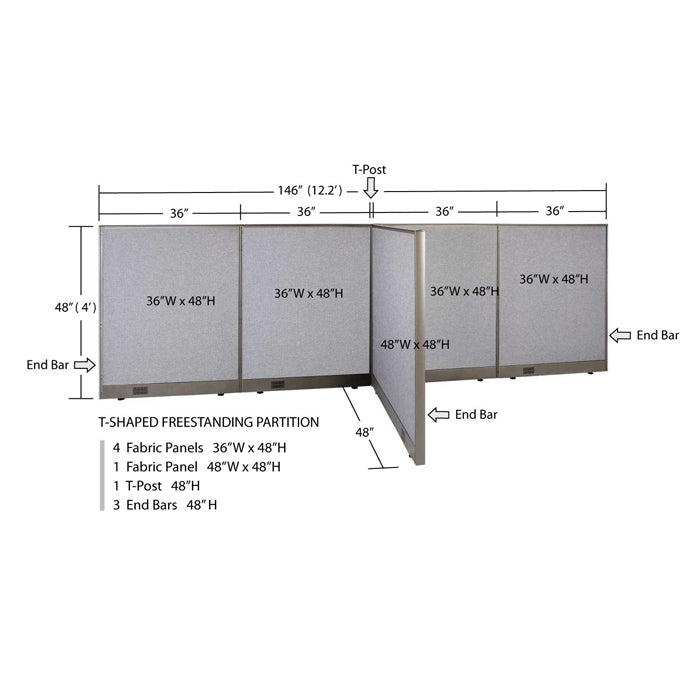 GOF Office T-Shaped Partition 48D x 144W x 48H - Kainosbuy.com