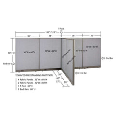 GOF 60"D x 144"W x 48”/60”/72”H, T-Shaped Freestanding Fabric Partition