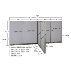 GOF 60"D x 144"W x 48”/60”/72”H, T-Shaped Freestanding Fabric Partition