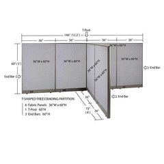 GOF 72"D x 144"W x 48”/60”/72”H, T-Shaped Freestanding Fabric Partition