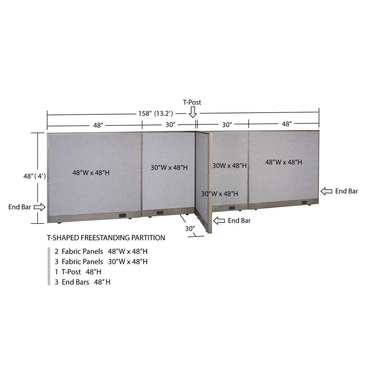 GOF Office T-Shaped Partition 30D x 156W x 48H - Kainosbuy.com