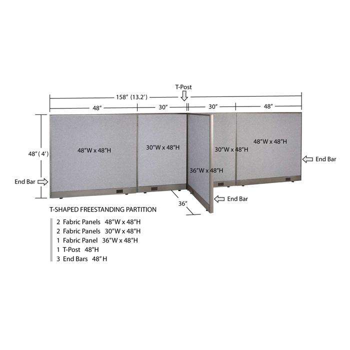 GOF Office T-Shaped Partition 36D x 156W x 48H - Kainosbuy.com