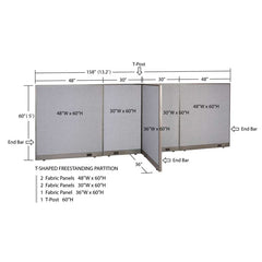 GOF 36"D x 156"W x 48”/60”/72”H, T-Shaped Freestanding Fabric Partition