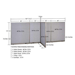GOF 36"D x 156"W x 48”/60”/72”H, T-Shaped Freestanding Fabric Partition