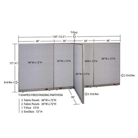 GOF 48"D x 156"W x 48”/60”/72”H, T-Shaped Freestanding Fabric Partition