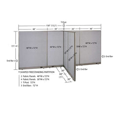 GOF 60"D x 156"W x 48”/60”/72”H, T-Shaped Freestanding Fabric Partition