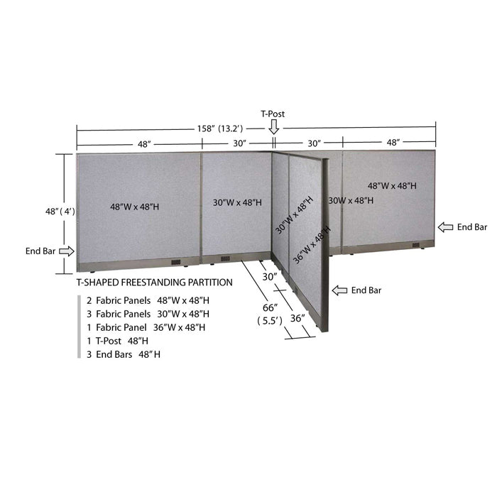 GOF Office T-Shaped Partition 66D x 156W x 48H - Kainosbuy.com