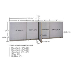 GOF 30"D x 168"W x 48”/60”/72”H, T-Shaped Freestanding Fabric Partition