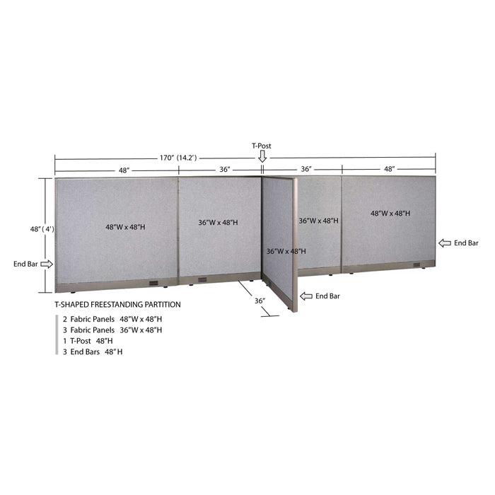GOF Office T-Shaped Partition 36D x 168W x 48H - Kainosbuy.com