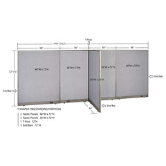 GOF 36"D x 168"W x 48”/60”/72”H, T-Shaped Freestanding Fabric Partition