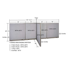 GOF 48"D x 168"W x 48”/60”/72”H, T-Shaped Freestanding Fabric Partition