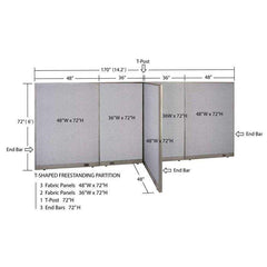 GOF 48"D x 168"W x 48”/60”/72”H, T-Shaped Freestanding Fabric Partition