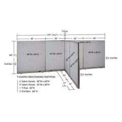 GOF 72"D x 168"W x 48”/60”/72”H, T-Shaped Freestanding Fabric Partition