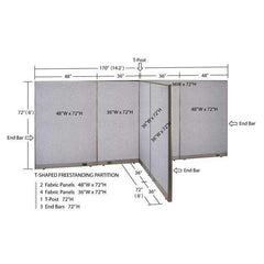 GOF 72"D x 168"W x 48”/60”/72”H, T-Shaped Freestanding Fabric Partition