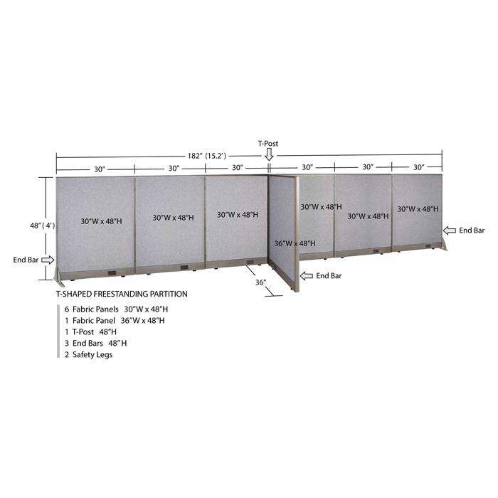 GOF Office T-Shaped Partition 36D x 180W x 48H - Kainosbuy.com