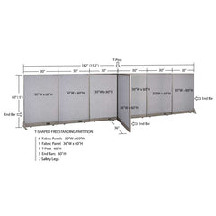GOF 36"D x 180"W x 48”/60”/72”H, T-Shaped Freestanding Fabric Partition
