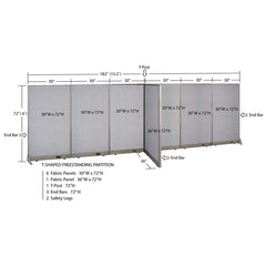 GOF 36"D x 180"W x 48”/60”/72”H, T-Shaped Freestanding Fabric Partition