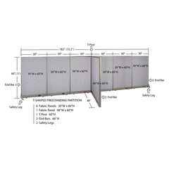 GOF 48"D x 180"W x 48”/60”/72”H, T-Shaped Freestanding Fabric Partition