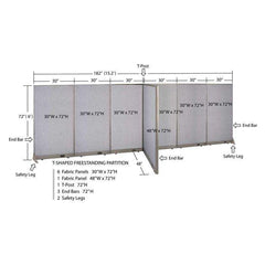 GOF 48"D x 180"W x 48”/60”/72”H, T-Shaped Freestanding Fabric Partition