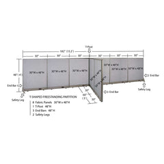 GOF 60"D x 180"W x 48”/60”/72”H, T-Shaped Freestanding Fabric Partition