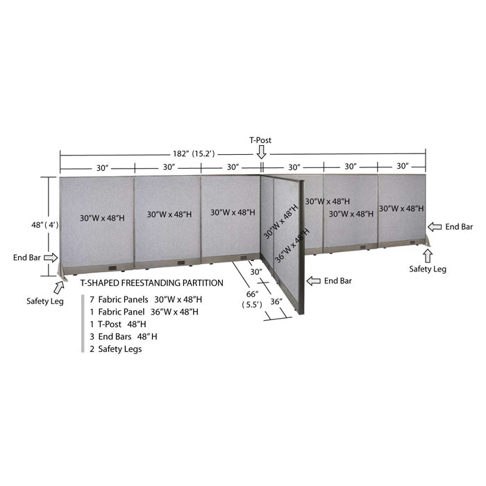 GOF Office T-Shaped Partition 66D x 180W x 48H - Kainosbuy.com