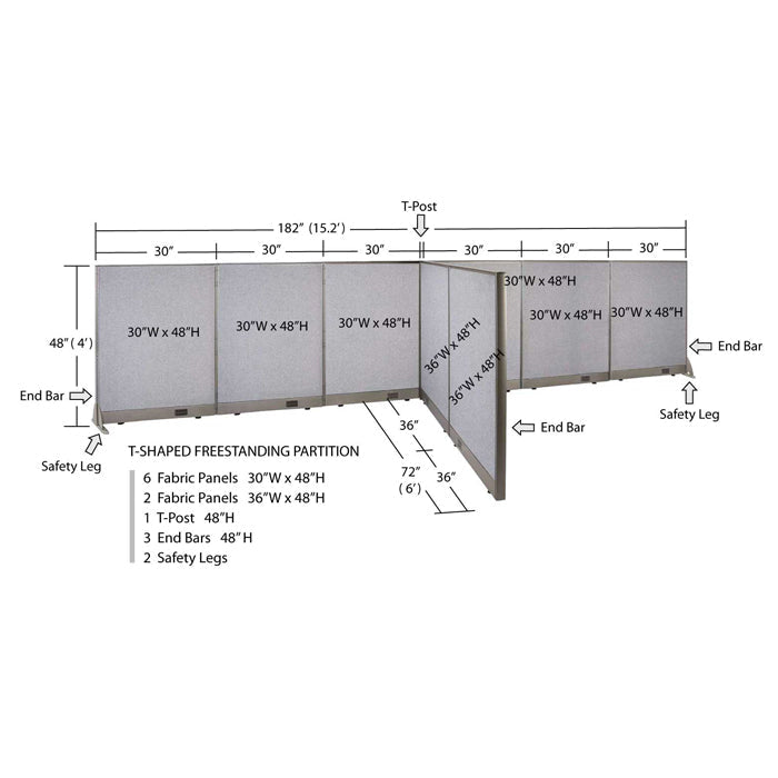 GOF Office T-Shaped Partition 72D x 180W x 48H - Kainosbuy.com