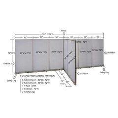 GOF 72"D x 180"W x 48”/60”/72”H, T-Shaped Freestanding Fabric Partition