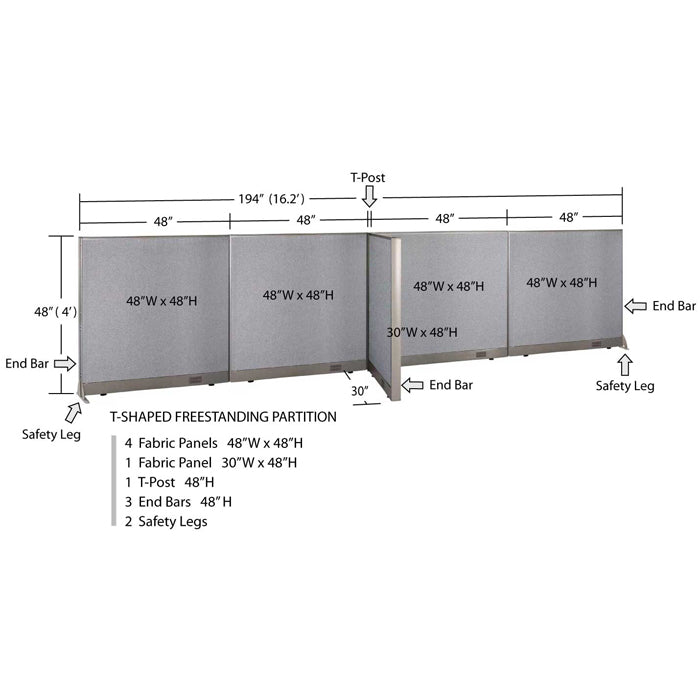 GOF Office T-Shaped Partition 30D x 192W x 48H - Kainosbuy.com
