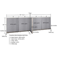 GOF 30"D x 192"W x 48”/60”/72”H, T-Shaped Freestanding Fabric Partition