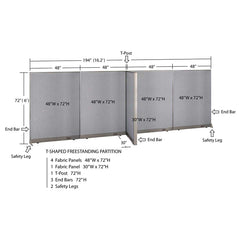GOF 30"D x 192"W x 48”/60”/72”H, T-Shaped Freestanding Fabric Partition