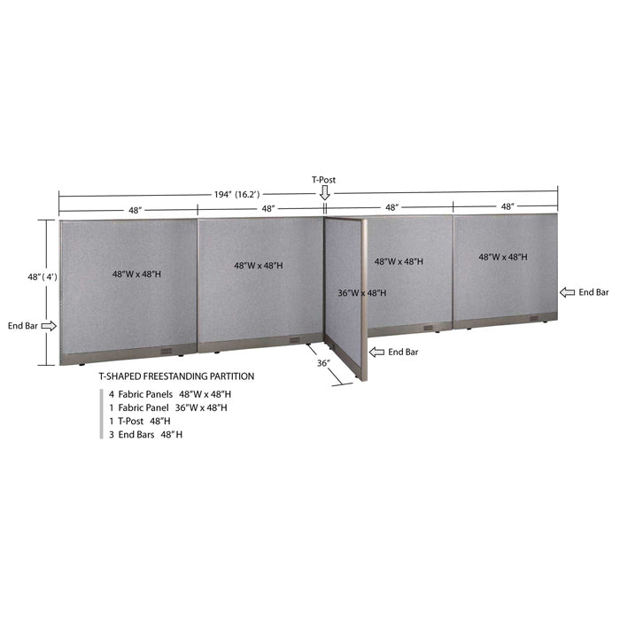 GOF Office T-Shaped Partition 36D x 192W x 48H - Kainosbuy.com