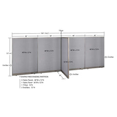 GOF 36"D x 192"W x 48”/60”/72”H, T-Shaped Freestanding Fabric Partition
