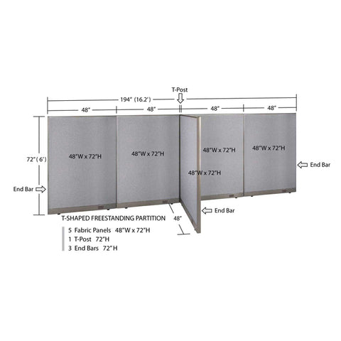 GOF 48"D x 192"W x 48”/60”/72”H, T-Shaped Freestanding Fabric Partition